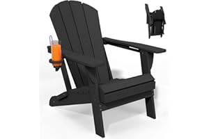PLUUV Folding Adirondack Chair, HDPE All-Weather Patio Chairs for Outdoor, Patio, Lawn, Garden, Backyard Deck, Fire Pit - Black