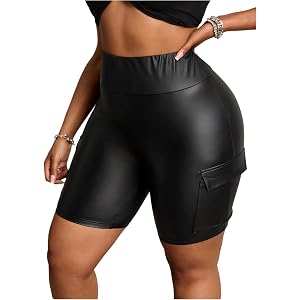SHENHE Women's Plus Size Faux Leather Cargo Shorts High Waisted Bodycon Party Club Biker Shorts