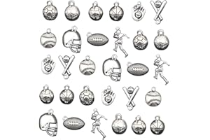 ALIMITOPIA 30pcs Ball Games Sports Charm,Basketball Football Volleyball Baseball Rugby Soccer Charms Pendents for DIY Bracelet Necklace Earring Jewelry Making Findings