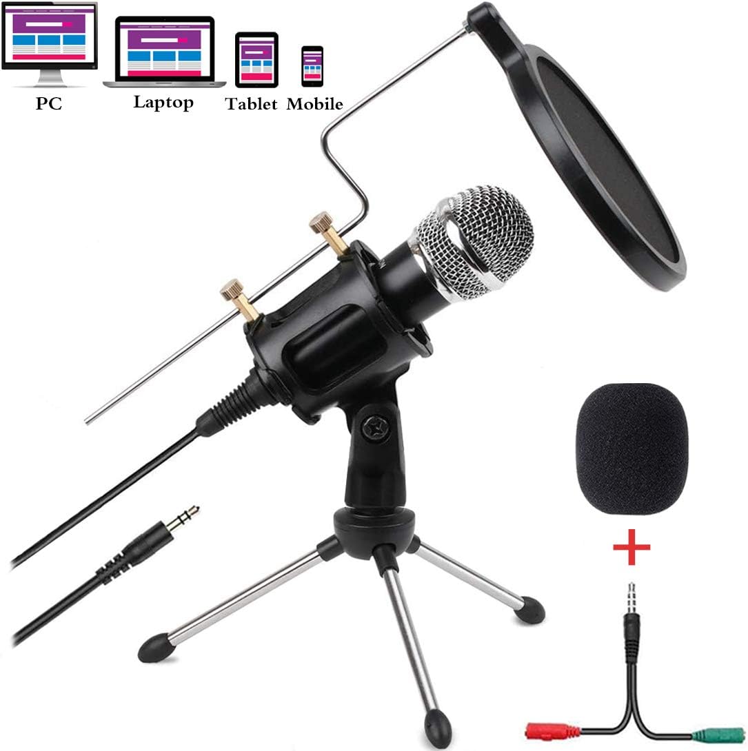 Condenser Microphone for Computer Studio Recording Podcast Microphone with Pop Filter 3.5mm Plug and Play PC Phone Microphone for Skype YouTube Voice Overs Gaming Mic: Home Audio & Theater