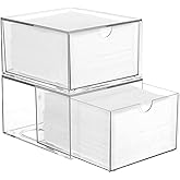 Rainmae 2 Pack Disposable Face Towel Holder, Face Towel Storage Box, Stackable Clear Makeup Organizer with Drawer for Clean Skin Club Face XL Towels Holder for Vanity Bathroom and Makeup Organization