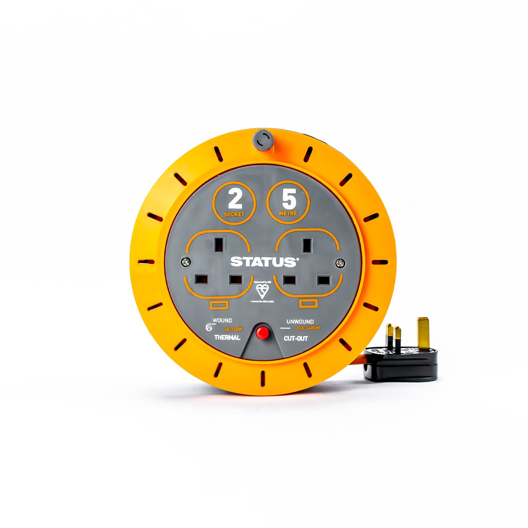 STATUS Double Socket Cassette Reel, 5m, Orange, 10 Amp, Thermal Cut Out, Compact Extension Lead, Ideal for Indoor Use, Power Tools, DIY, Home Appliances (S5M10ACR5)