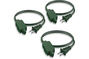 PLUGTUL Green Indoor Extension Cord 3 FT, 2 Prong Extension Cord, 3 Polarized Outlets with Safety Cap Protect for Home Office, 16/2 SPT-2 ETL Listed, 3 Pack