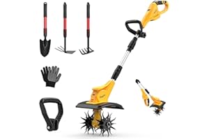 DEJUNPIOOL Cordless Tiller Cultivator for DEWALT 20V MAX Battery (Tool Only), Folding Design Easy Storage Garden Electric Rototiller with 40 Steel Tines 310RPM, 9.1In Tilling Width and 6.3In Depth
