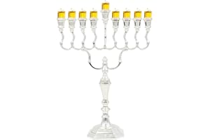 Majestic Giftware Silver-Plated Chanukah Oil Menorah - Traditional Design (MN-HA135)| Fits Standard Chanukah Oil Cups and Large Candles | Durable & Long-Lasting Quality | Hanukkah Menorah - 14.5” High