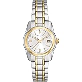 Bulova Ladies' Classic Two-Tone Stainless Steel 3-Hand Calendar Date Quartz Watch, Silver-White Dial (Style: 98M105)