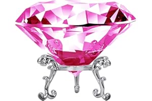 Hiziwimi 60mm Large Crystal Diamond Paperweight with Stand Jewels Wedding Decorations Centerpieces Home Decor (2.36 in, Pink)