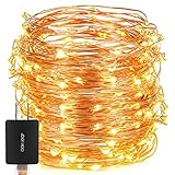 LED String Lights,Oak Leaf 39.37ft 120 LED Flexible Starry Fairy Copper Lights With Power Adapter for Party Home Bedroom Wedding,Warm White