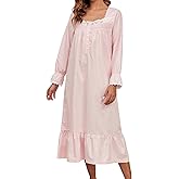 Viakeo 100% Cotton Nightgowns For Women Victorian Night Gown Long Sleeve House Dress With Pockets S-3XL
