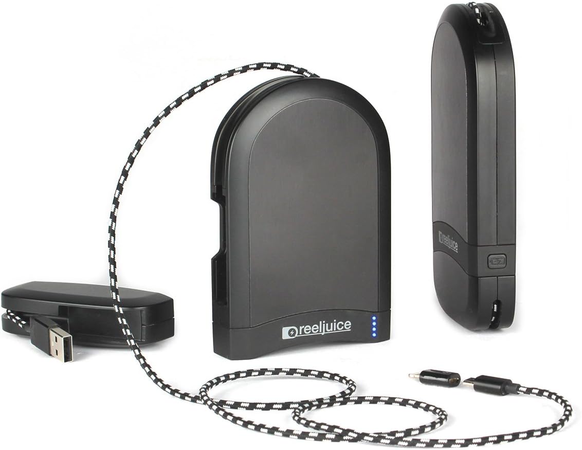 Reeljuice 5X Portable Power Bank with 4ft. Built In Cable External Battery with USB Charger
