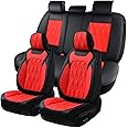 Coverado Car Seat Cover Full Set, Luxury Leather Seat Covers for Front and Rear, Waterproof Seat Covers 5 Seats, Car Seat Protectors Driver Seat Cushions Universal for Most Vehicles, Red