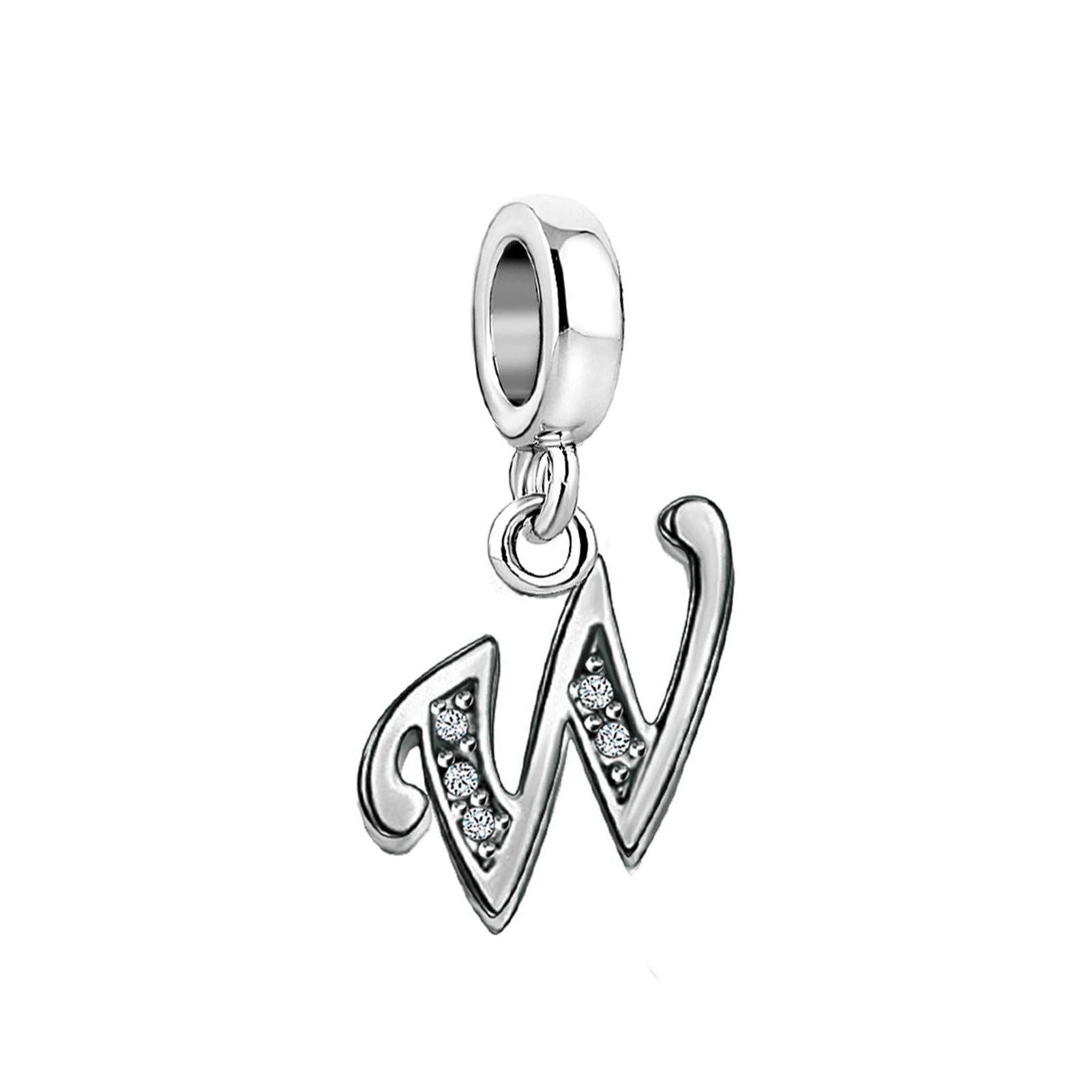 W Initial Sparkling Letter Charm fits Pandora Charms Bracelets Name Alphabet Christmas Birthday Jewellery Gift for Women Daughter Granddaughter Sister Friendship