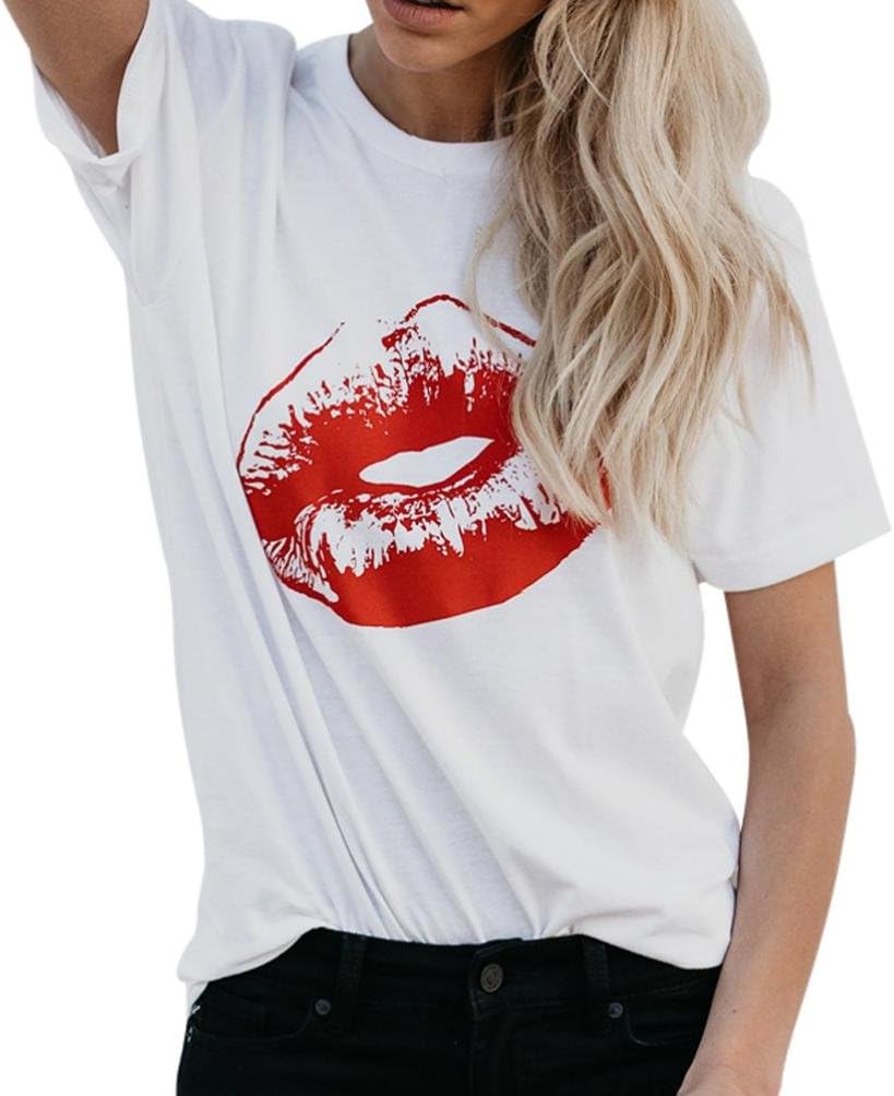 Quistal Women Teen Girls Fashion First Kiss Printing Tees Shirt Short Sleeve T-Shirts Blouse Tops Plus Size