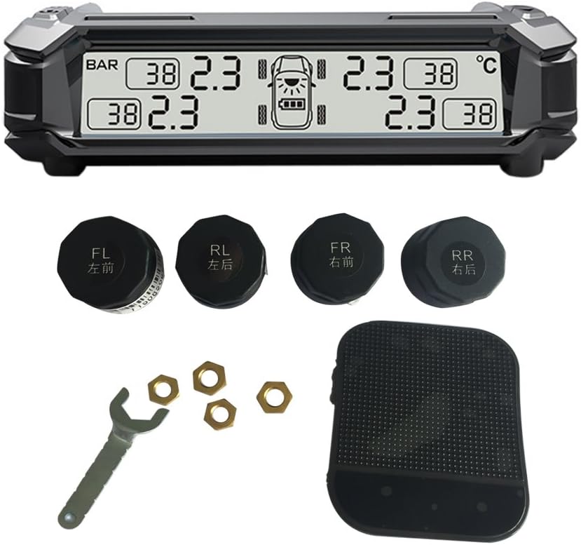 SHENEN TPMS Tire Pressure Detector Monitoring System Wireless Solar Real-time Monitoring Tire Temperature/Pressure Detection System with 4 External Sensors