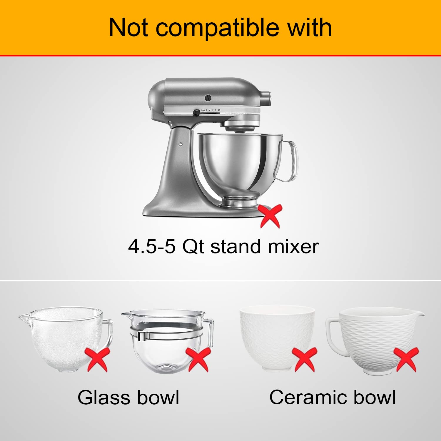 Mixer Bowl Lid Covers for KitchenAid 5.5-6 Quart Bowls - Stand Mixer Bowl Covers to Prevent Ingredients from Spilling, Fits Bowl-Lift Models KV25G and KP26M1X (2 Pack)