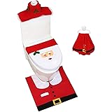 Ohuhu Christmas Santa Toilet Seat Cover, Upgrade 5 PCS Toilet Seat Cover and Rug Set, with Towel and Hanging Hook, Santa…