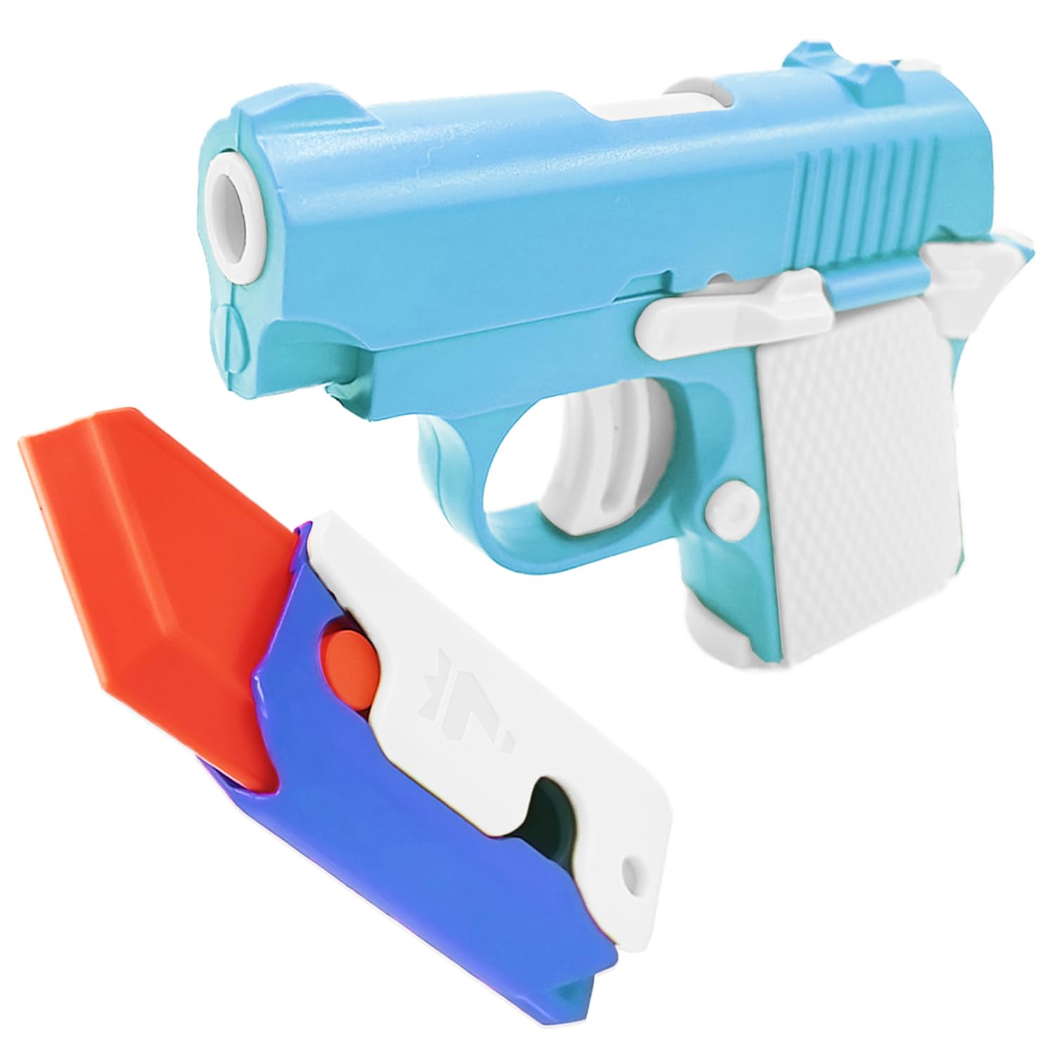 SUOXU Fidget Toy Gun Set - Sensory Stress Relief Pistol, Slider, Great for Adults & Children, Relaxing Gift Idea for Boyfriend (Blue)