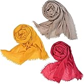 Wobe 3pcs Women Soft Cotton Hemp Scarf Shawl Long Scarves, Travel Sunscreen