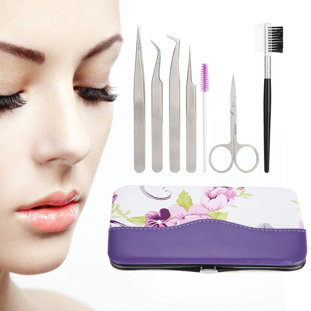 7PCS Professional Eyelash Extension Kits, Grafting Eyelash Tool Set Eyelashes Extension Scissors Tweezers Kit, Lash Starter Kit, Makeup Eyelash Grafting Training for Makeup Practice Eye Lashes Graft