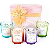 Scented Candles with Healing Crystals, Set of 4 Soy Candle with Crystals Healing Stones, Aromatherapy Candle Clearance Gifts for Women, Rose Sage Amethyst Wax Candles, Bathroom Candles for Relaxation