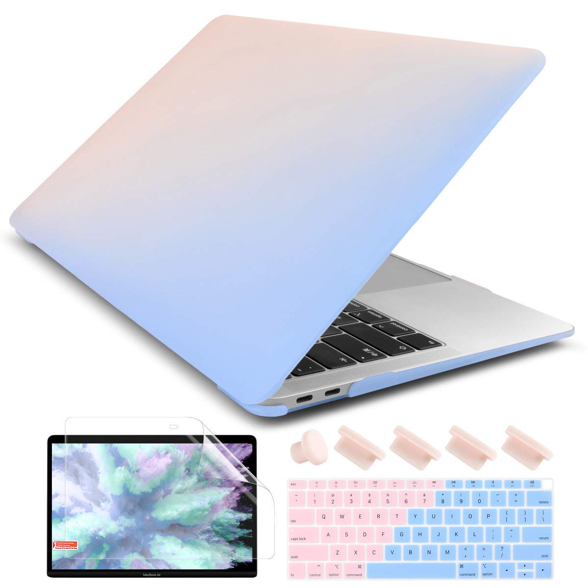 Dongke Smooth Matte Frosted Hard Shell Cover for MacBook Air 13 Inch with Retina Display fits Touch ID, Air 13 Inch Case 2020 2019 2018 Release Model: M1 A2337/A2179/A1932 (Frost Solid Pink to Blue)