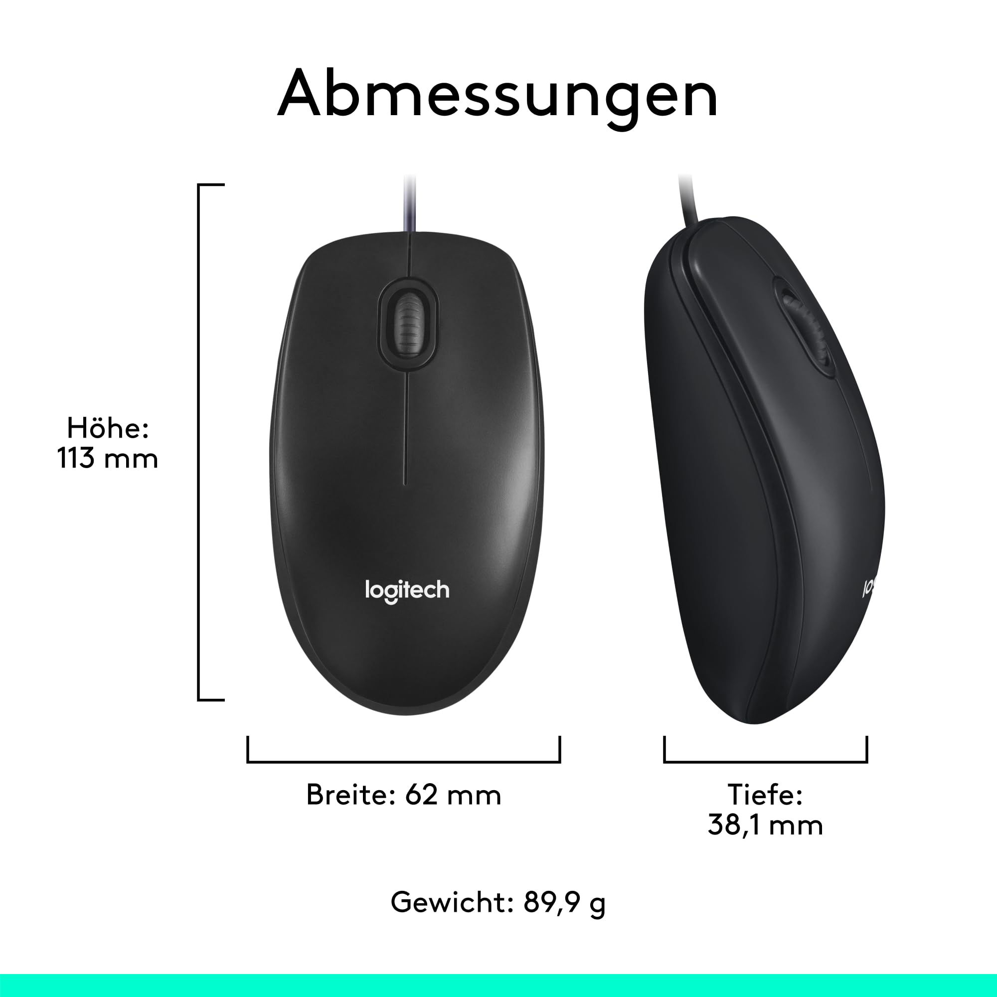 Logitech M100 Kabelgebundene USB-Maus, 3 Tasten, 1000 DPI Optical Tracking, Für Links- und Rechtshänder, Kompatibel mit PC, Mac, Laptop - Grau 8