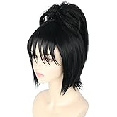 LeMarnia Women or Girls Short Black Wig with Bun Halloween Costume Cosplay Party Wig