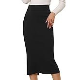 Allegra K Women's Sweater Skirts Ribbed Knit Elastic High Waist Stretchy Slit Casual Office Pencil Midi Skirt
