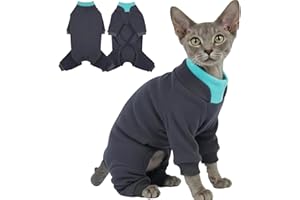 T'CHAQUE Sticky Hair Cat Onesie - Soft Long Sleeve Cat Pajamas, Anti-Shedding,Surgery Recovery Suit, Wound Protection & Preventing Licking, Kitten Sweaters for Male Female, Blue-M