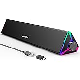 LENRUE Computer Speakers for Desktop,PC Speakers with Single USB for Power and Stereo Sound,Touch Lights Gaming Speakers Sound bar for Desktop PC Laptop(USB-C Adapter Included)