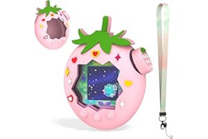 OAJ Cartoon Strawberry Lanyard & Silicone Case for Tamagotchi Paradise - Cute Protective Cover, Strap for Tamagotchi Electron