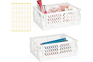 Yafeco 2-Pack Mini Collapsible Storage Box,Foldable Plastic Baskets with tags,Storage Crates for Desk Organizers Home Kitchen Bedroom Bathroom Office Tool Small Parts (white, 5.9x3.8x2.2'')