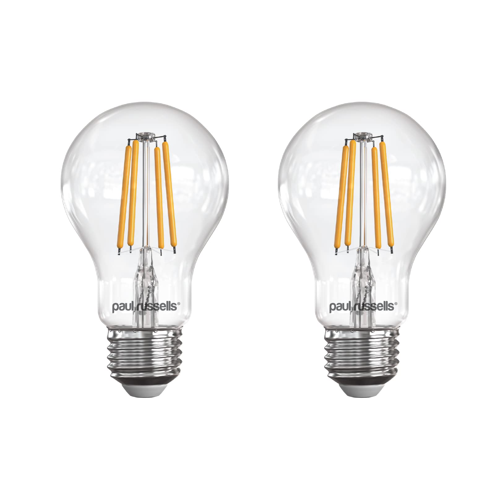 paul russells E27 Edison Screw LED Filament – 7Watt 60W Equivalent 806LM Lumens 2700K ES Standard GLS A60 – Super Bright Energy Saving Light Non-Dimmable - Warm White Bulbs - Pack of 2