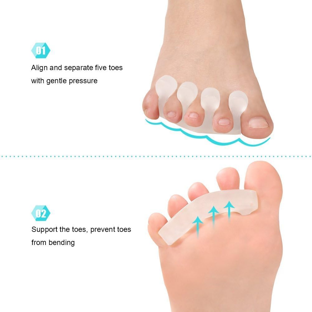 Toe Separator and Gel Bunion Pads for Hammer Toe Straightener, Crooked Toe Stretchers and Alignment, Bunion Pain Relief, Callus Blister, Hallux Valgus, Overlapping Toes Spacers, Ball of Foot Pad: Health & Personal Care