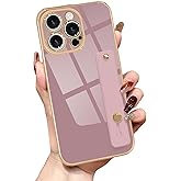 Lafunda for iPhone 15 Pro Case Cute, Luxury Gold Plated for Women Girls Elegant TPU Bumper Cover with Wrist Strap Kickstand Camera Protection Shockproof Silicone Phone Case for iPhone 15 Pro, Purple
