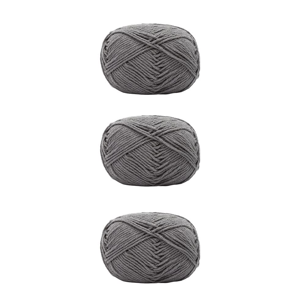 3Packs Gray Cotton Yarn Knitting Yarn Crochet Yarn Embroidery Cotton Stripes Soft Fabric Threads Bundle Cotton Craft Cord for DIY Handbag Purse Basket Handcrafts