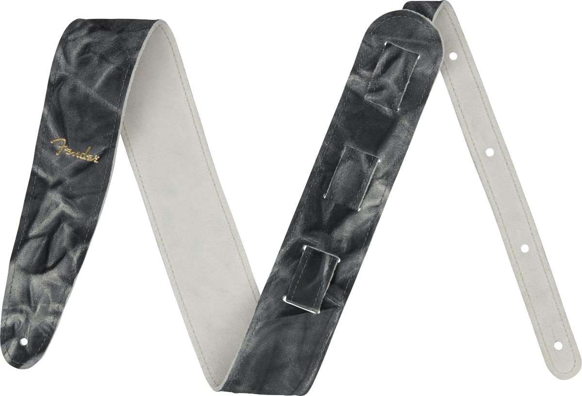 Fender Guitar Strap Tie-Dye Leather, Black/Gray, 2" Wide, Adjustable 43.5"- 55"