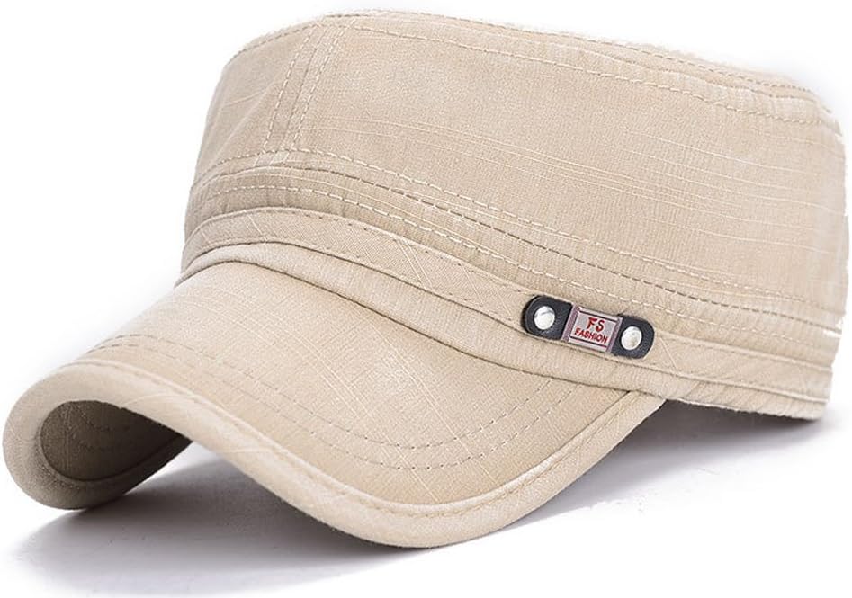 ChezAbbey Adjustable Flat Top Cap Solid Brim Army Cadet Style Military Hat Baseball Cap