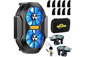 MIKIRINI Mobile Phone Cooler with Dual Cooling fan, Cell Phone Radiator Heatsink for iPhone Android Smartphones with Rechargeable Battery, L2R2 Mobile Phone Controller Triggers for PUBG/Call of Duty/Knives Out
