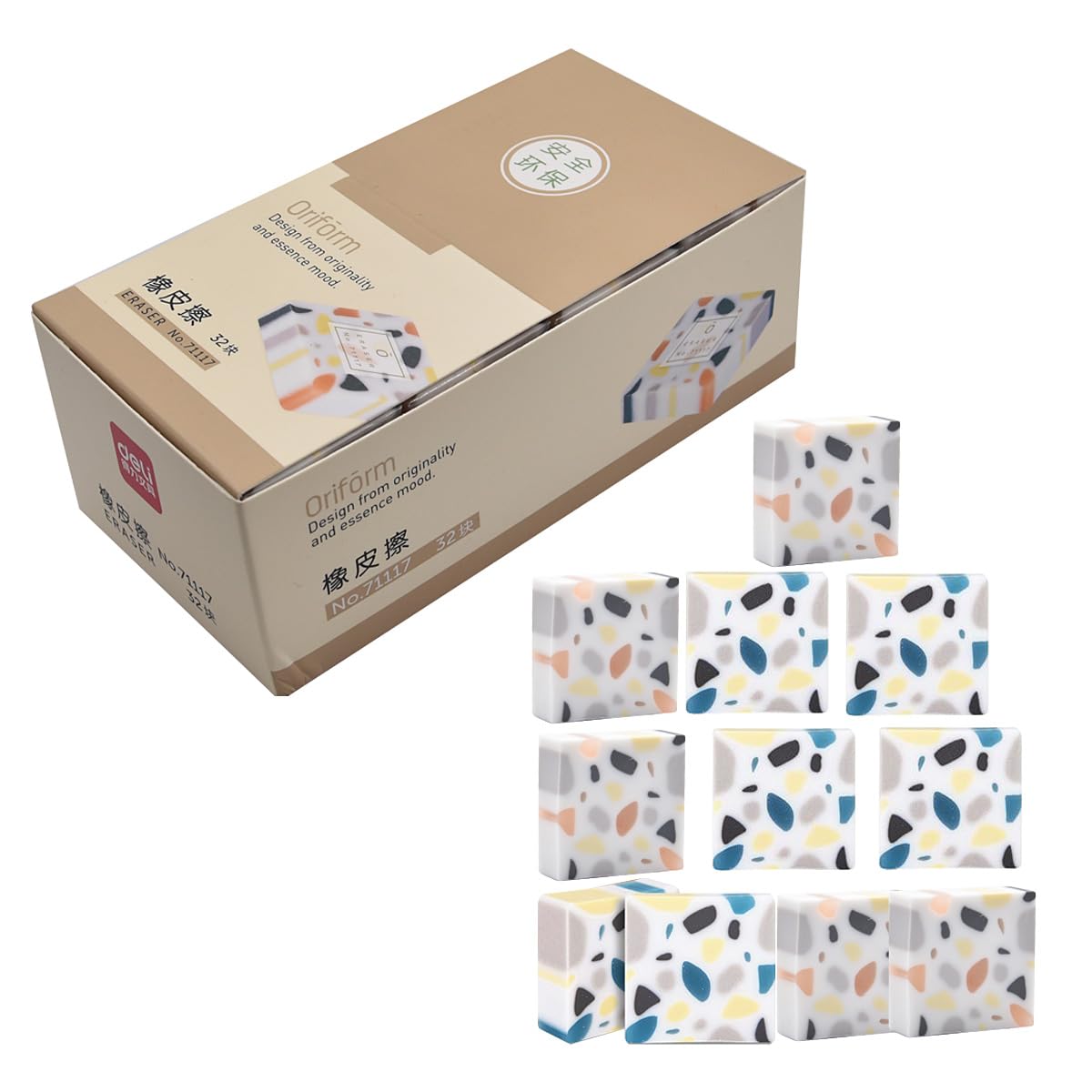 SIPLIV 32 Pack Terrazzo Pattern Erasers Cute Pink Erasers Novelty Eraser Pencil Eraser Rubber for Art Drawing School Office - Terrazzo Pattern