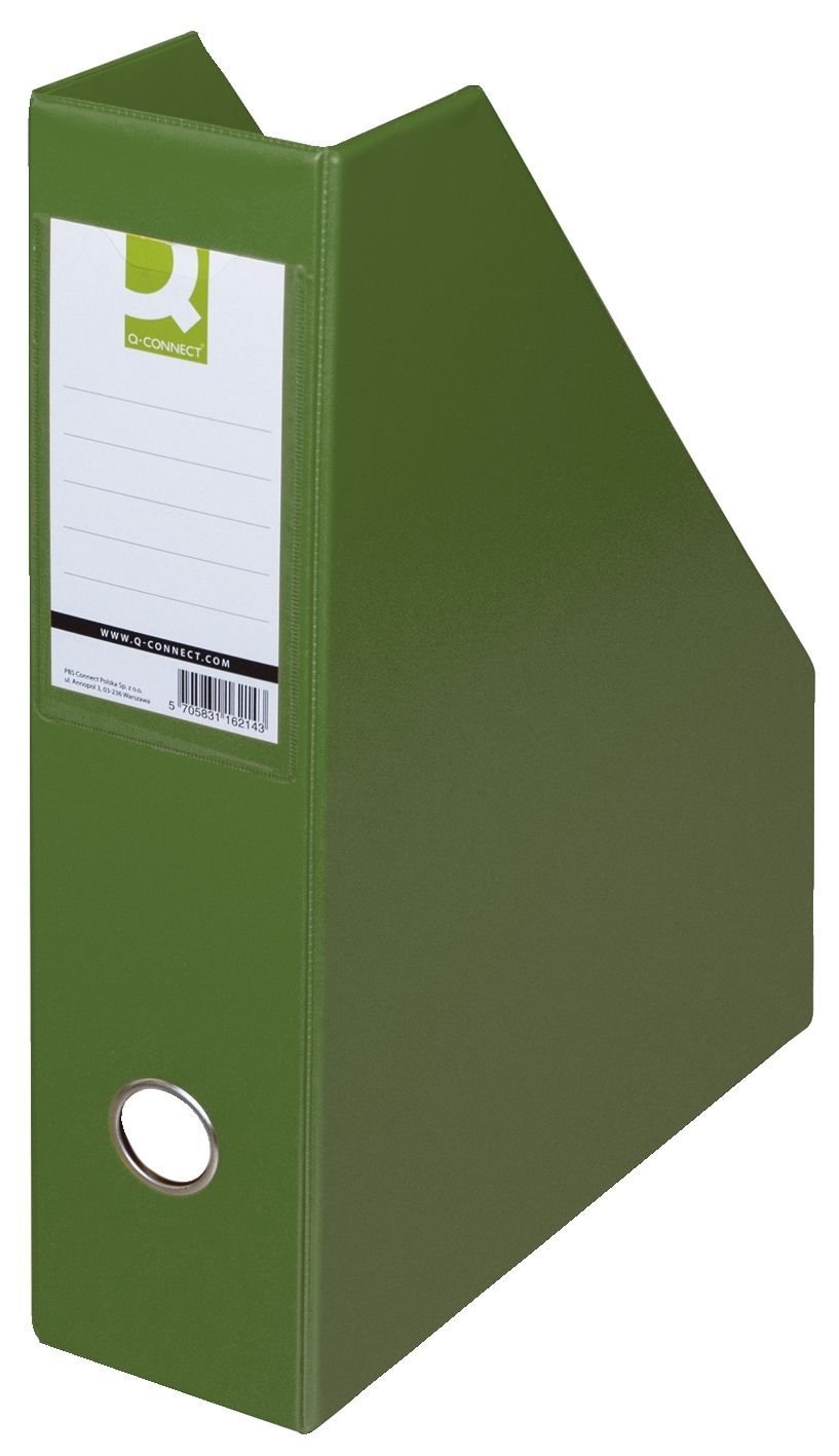 Magazine File Rack Q-CONNECT PVC A4/76 Green/Document Archiving/Type-A4/75 / Kind-Foldable/Material-Cardboard/PVC/Coating-Double-sided/Label-Both Sides/Colour-Green/Format-A4
