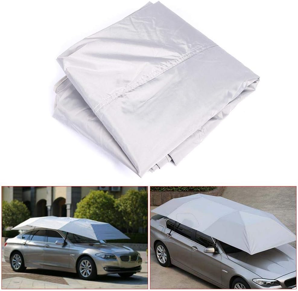 Qiilu Car Umbrella Tent, Portable Folded Car Umbrella Oxford Cloth Outdoor Anti-UV Sun-Proof Sun Shelter Protect Cover(Silver) - Image 4
