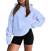 onlypuff Women Hoodies Casual Pullover Long Sleeve Sweatshirt Kangaroo Pocket Drop Shoulder Sweater