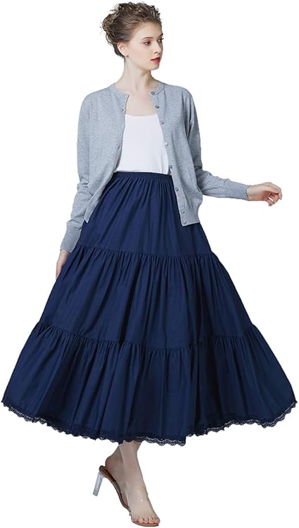 Amazon Co Jp Beautelicate ペチコート ロング ショート ボリューム 透けない 綿100 膝丈 マキシ スカートとしても 静電気防止 アンダースカート レース インナースカート フリル ペチスカート 黒 白 青 服 ファッション小物