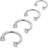 Ovxznts Horseshoe Nose Ring Stainless Steel Double Stud Nose Ring 16g Lip Rings Internally Threaded Cubic Zirconia Daith Piercing Jewelry for Women Inner Diameter 6/8/10/12mm