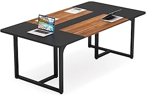 LITTLE TREE Rectangle Conference Table with Spliced Board, 6FT Long Meeting Seminar Table up for 8 People, Industrial Business Large Office Conference Room Table Boardroom Desk for Home Office, Dining Room