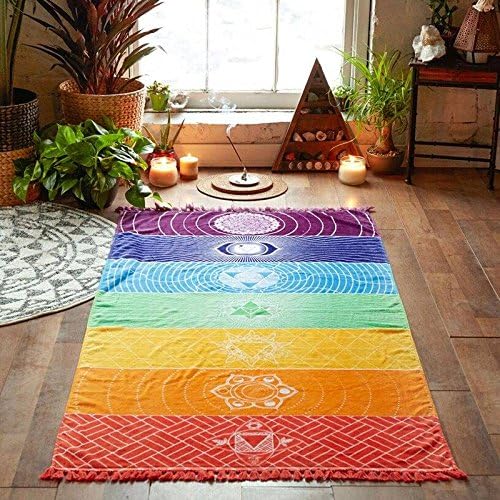 HANTERE 150x75cm Yoga Mat Tapestry Rainbow 7 Colors Stripes Beach Towel Summer Wall Hanging Mandala Blanket Travel Sunscreen Shawl