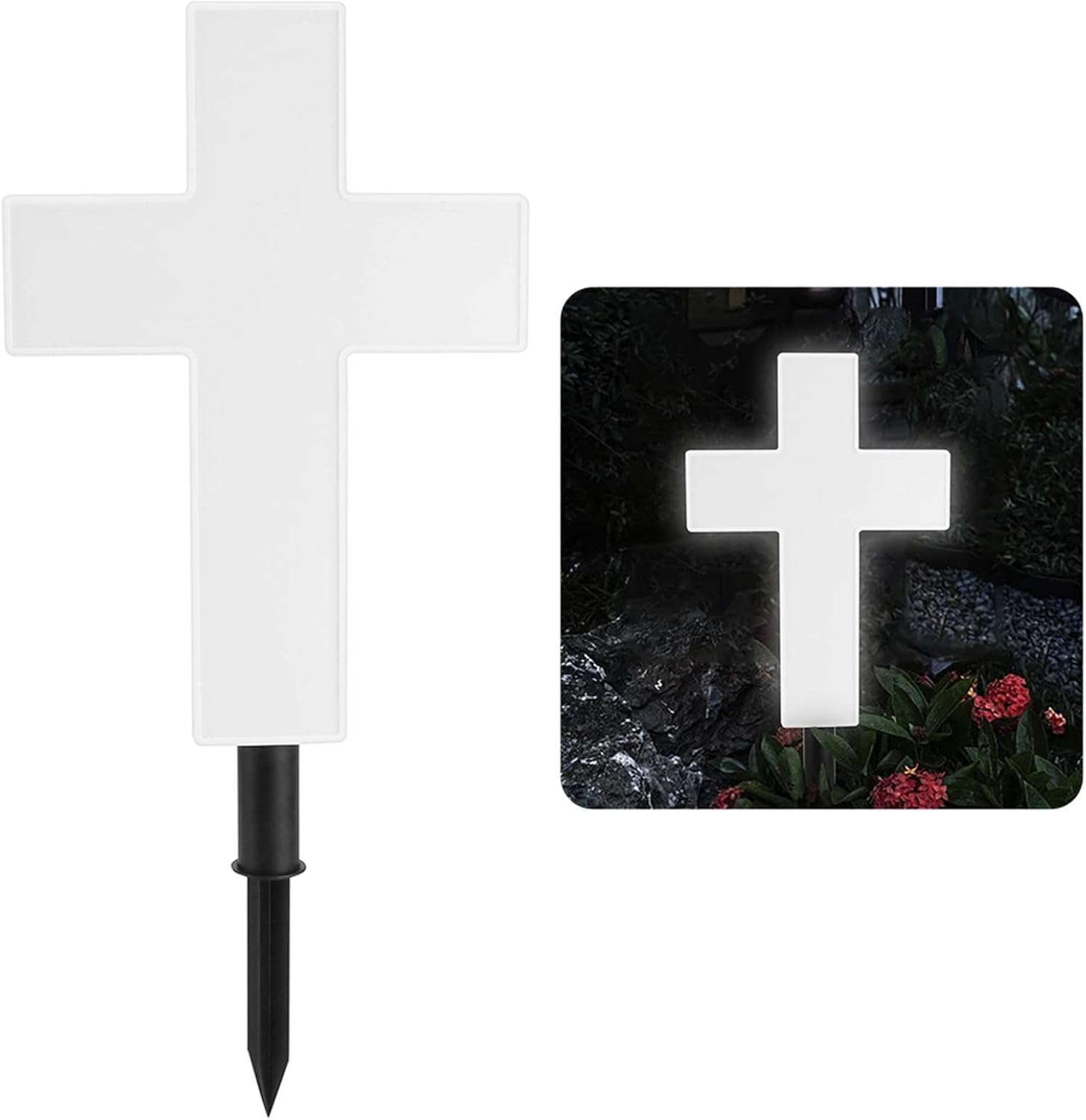 Decorative Garden Stakes - Solar Lighted Cross Grave Lighted White Garden Cross Stake Decor for Home Memorial Decoration,Outdoor Yard, Home, Patio(White)