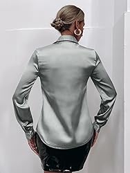 MakeMeChic Women's Satin Silk Long Sleeve Blouse