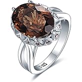 JewelryPalace Huge Oval Shape 5.7ct Genuine Smoky Quartz Cocktail Rings for Her, 14K White Yellow Rose Gold Plated 925 Sterling Silver Ring for Women, Natural Gemstone Jewelry Sets Rings
